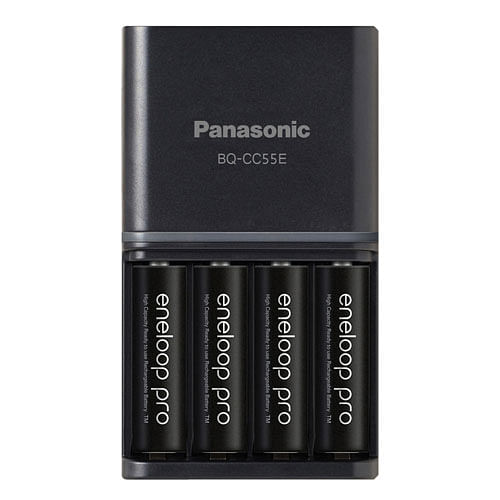 Panasonic Smart & Quick Charger with Eneloop Pro AA Battery Set of 4  (Black) 2550mAh - Filters Exchange Photography Accessories